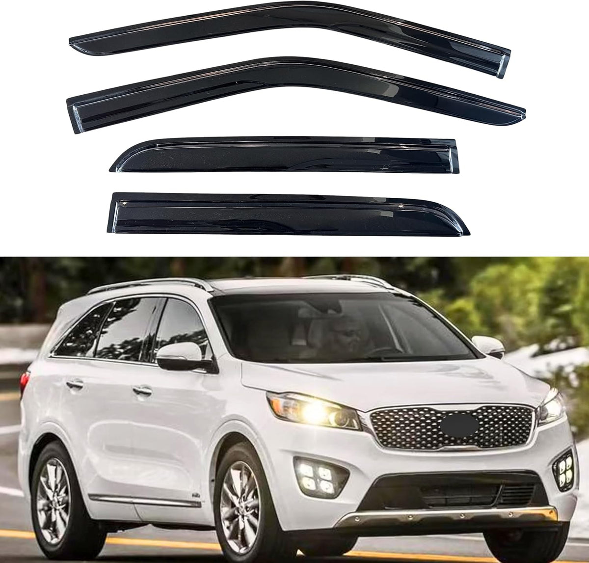 KPY Window Visor Compatible with Kia Sorento 2011-2015, 4PC Rain Guard Side Window Vent Deflectors Tape-On Mugen Style, 2011 2012 2013 2014 2015