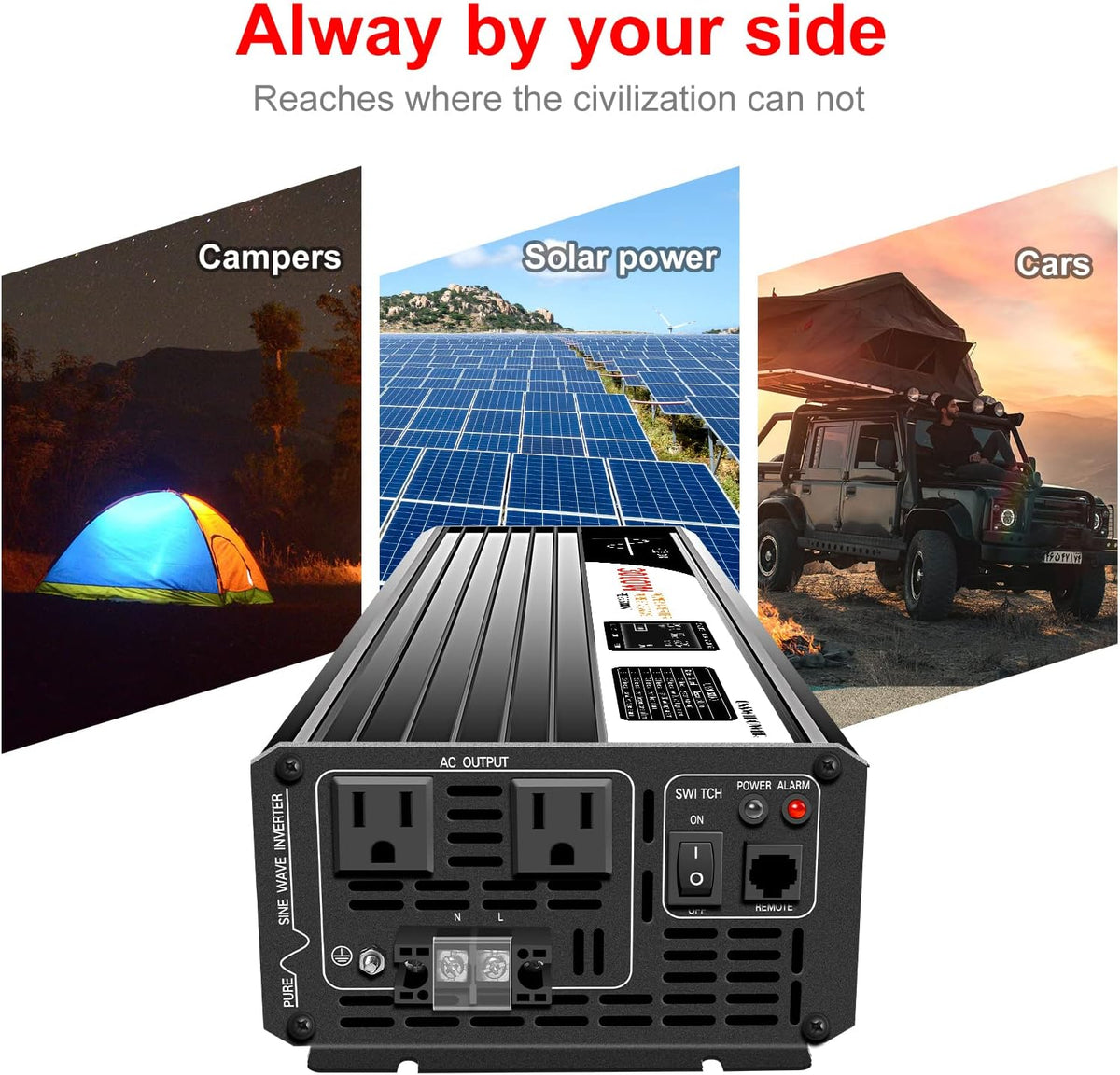Xijia LCD-Display 3000W (Peak Power 6000W) dc 48v to 110V 120V ac 60HZ Pure sine Wave Solar Inverter for Home RV &Camping (DC48V (Range 40V-60V) 3000W)
