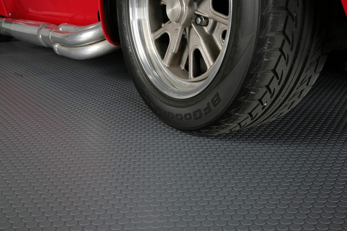 G-Floor Small Coin Pattern Vinyl Garage Flooring Mat (5' x 10', Slate Grey Color) - Versatile Protector Saves Your Floor from Spills and Dents