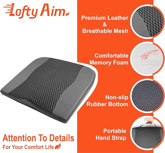 Car Seat Cushion, Comfort Memory Foam Car Cushions for Driving - Sciatica & Lower Back Pain Relief, Driver Seat Pillow for Auto, Office Chair, Wheelchair - 4D Mesh Black