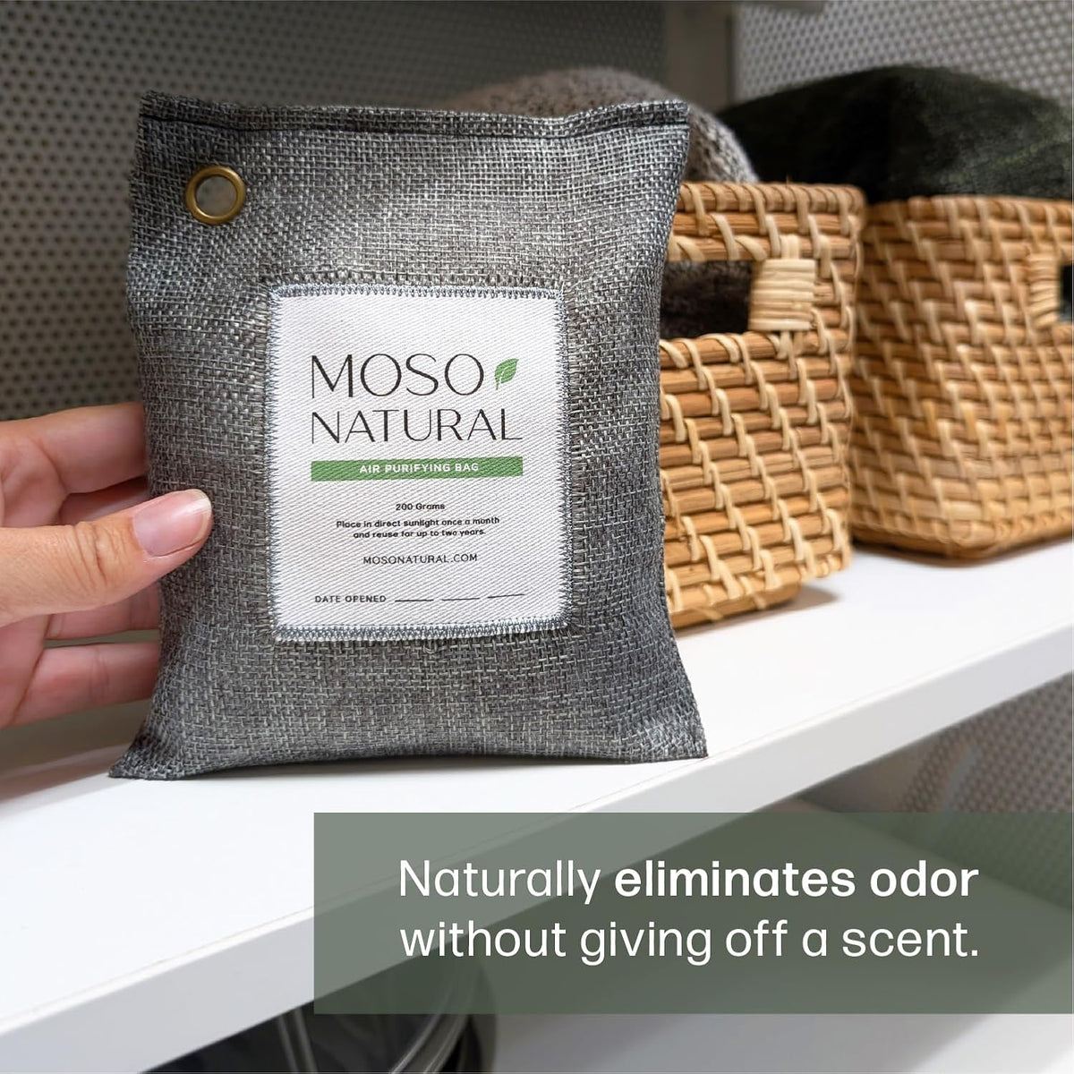 Moso Natural Air Purifying Bag 200g (3 Pack) Bamboo Charcoal Odor Absorber for Home & Car | Closet Odor Eliminator, Small Room Deodorizer & Car Air Freshener | Long Lasting Charcoal Bags Cover 90sqft