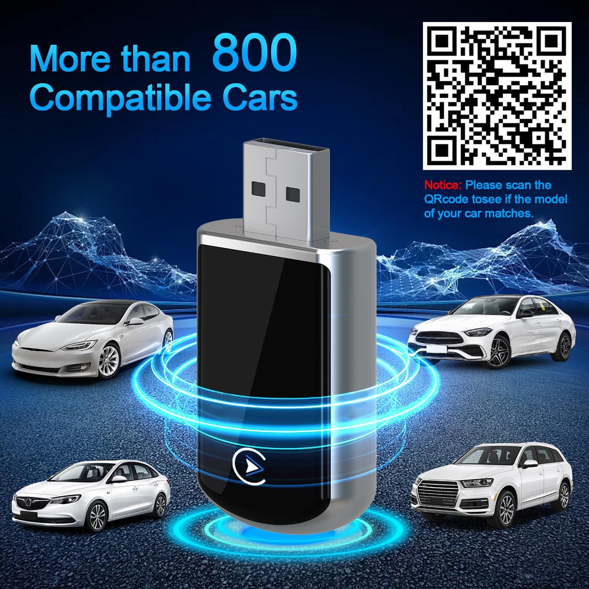 Wireless CarPlay Adapter for iPhone,2 in 1 CarPlay Wireless Adapter,No Latency,Compatible with Over 800 Car Models from 2016+,for iPhone 10+ & Android 11 Above,Black