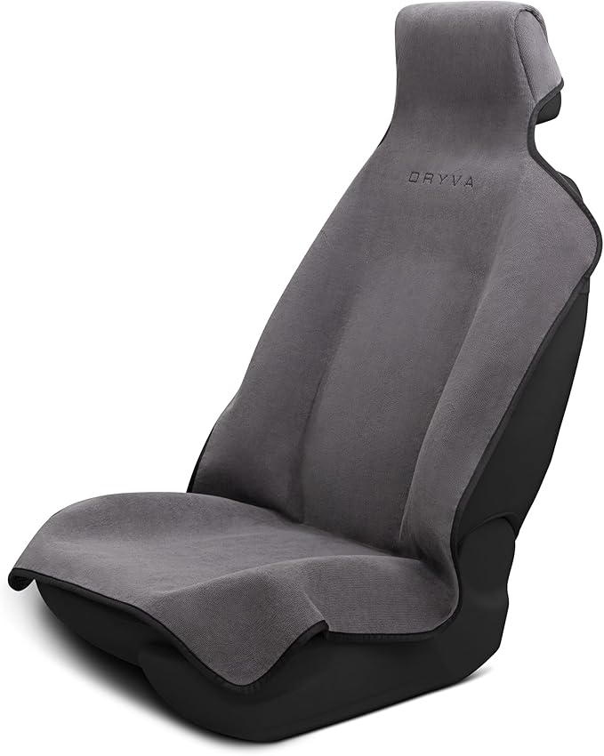 DryvaSeat - Premium Microfiber Towel Car Seat Cover - Waterproof & Sweatproof - Universal Fit, Machine Washable, Non-Slip - Seat Protector for Car, Truck, SUV, Van (Gray, 1 Pack)