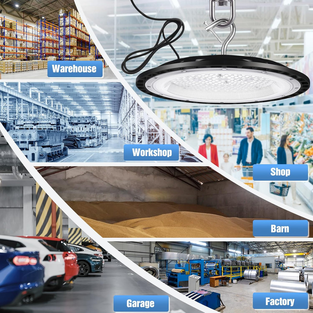 12 Pack 240W UFO LED High Bay Lights,120VAC IP66 Waterproof,40000LM 5000K Daylight, 1050W MH/HPS with Plug Commercial Bay Lighting for Barn,Gym,Factory,Warehouse,Shop,Workshop,Gym,Garage