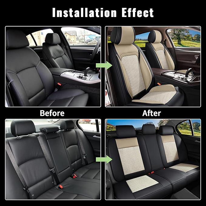 Car Seat Covers Full Set for Honda CR-V CRV 2015-2025 2026-5 Seats- Breathable Cool Ice Silk Leather Seat Covers - Vehicle Seat Cushion (Black&Beige)