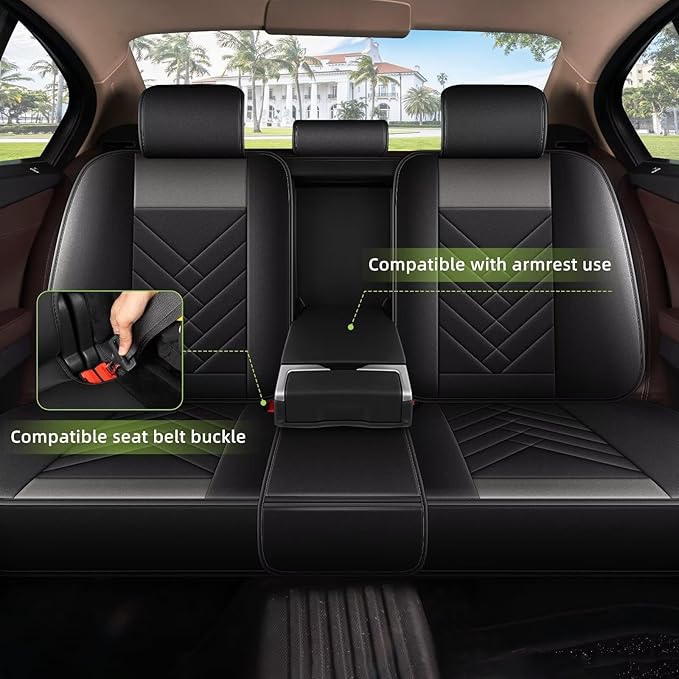 AOMSAZTO Full Set Seat Covers Fit for VW/Volkswagen Golf 2006-2021: 2 Row 5 Seats Faux Leather Waterproof Seat Covers Automotive Seat Cushion Protector(Black&Grey)