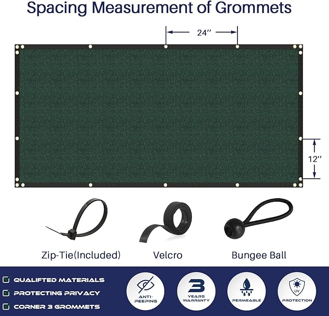 Windscreen4less Privacy Fence Screen Heavy Duty Windscreen Fencing Mesh Fabric Shade Net Cover with Brass Grommtes for Outdoor Wall Garden Yard Pool Deck, 8'x19' Green