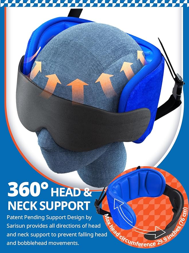 3 in 1 Airplane Travel Essentials Kit, Travel Pillow with Head Support, 3D Eye Mask for Sleeping, No Collapse Foot Hammock for Airplane, Portable Long Flights/Car Road Trip Essentials Sets