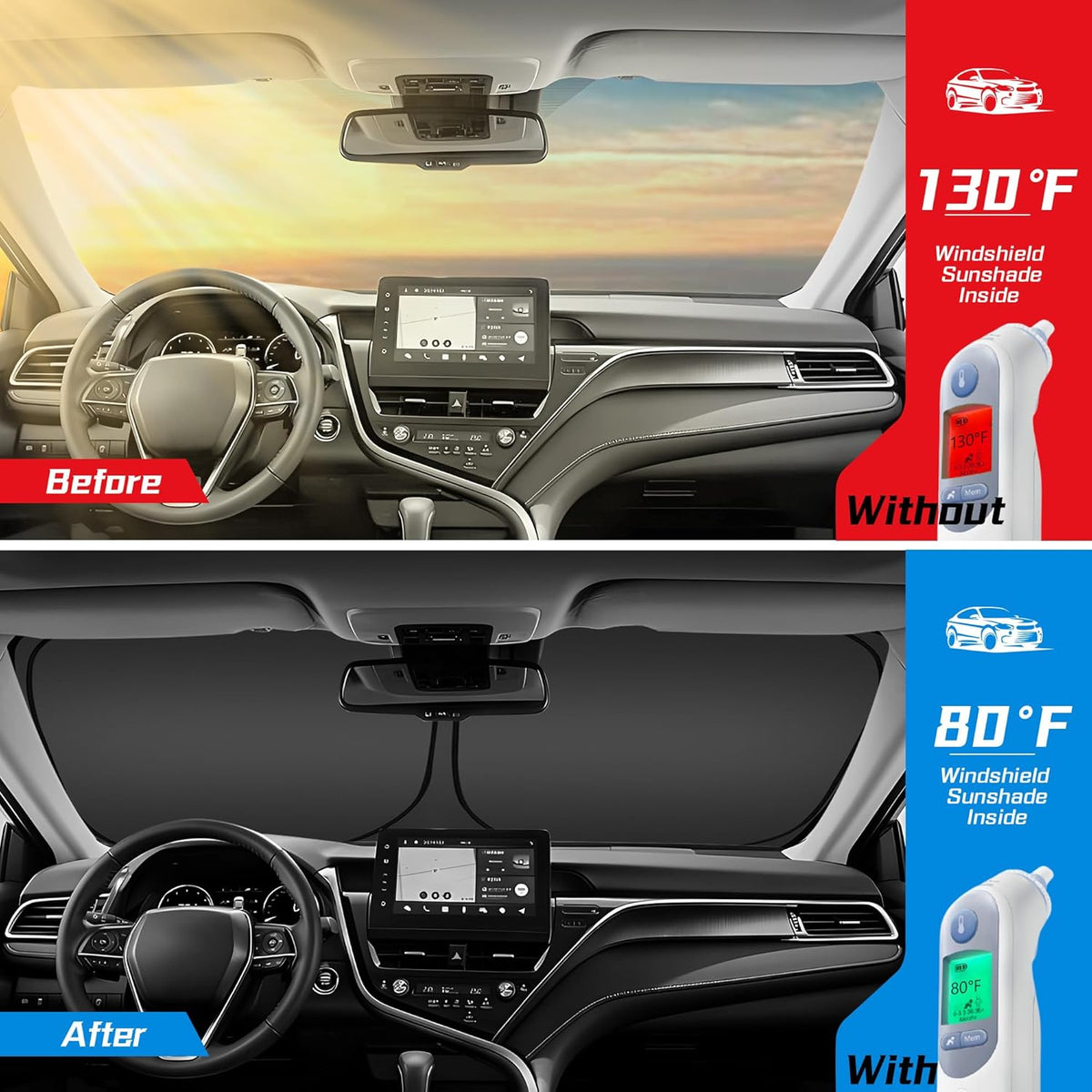 ARISMOTOR Windshield Sun Shade for Rivian R1T 2022-2025, Custom Fit Foldable Front Window Sunshade Sun Visor Protector, Block UV Rays Keep Your Car Cooler
