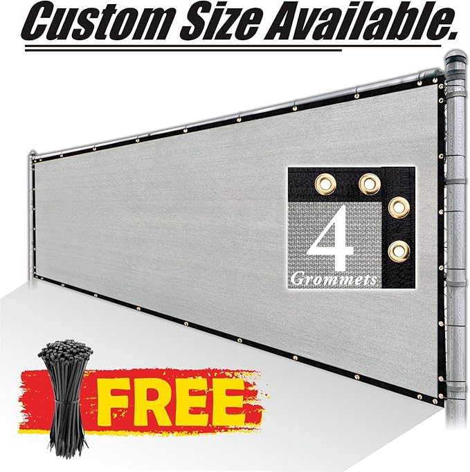 Royal Shade Custom Size 6' x 54' Grey Fence Privacy Screen Windscreen Cover Netting Mesh Fabric Cloth - Cable Zip Ties Included (We Make Custom Size)