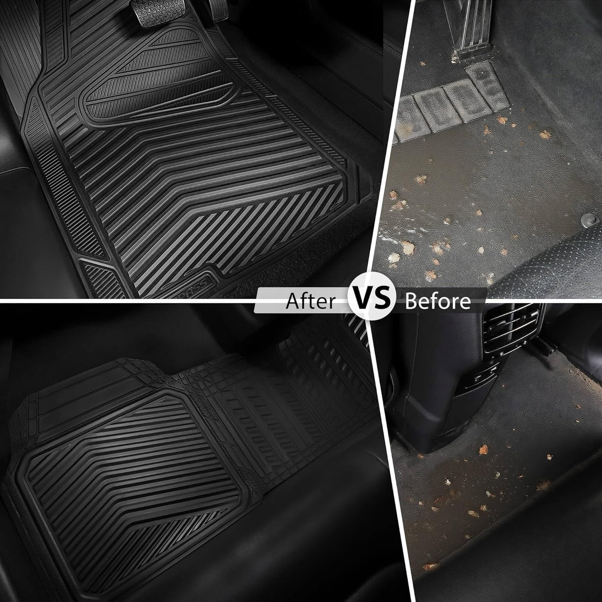 CAR PASS Rubber Car Mats,Car Floor Mats All Weather,Car Mat Full Set 3 Piece,Waterproof Automotive Floor Mat Trim to Fit for Cars Sedans SUVs Small Trucks,Heavy Duty Anti-Slip Easy Clean, All Black