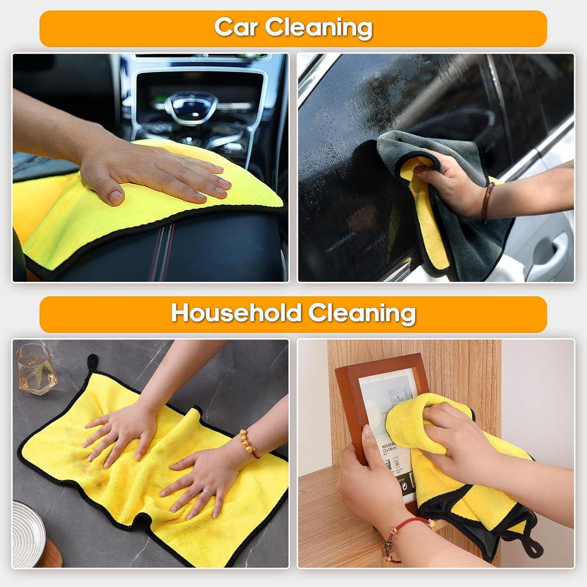 Microfiber Towels for Cars 6 Pack, Car Drying Towels for Wash, Cleaning, Soft and Absorbent Multipurpose Microfiber Cleaning Cloth for Car, Glass, Home, Household, 24" x 12"