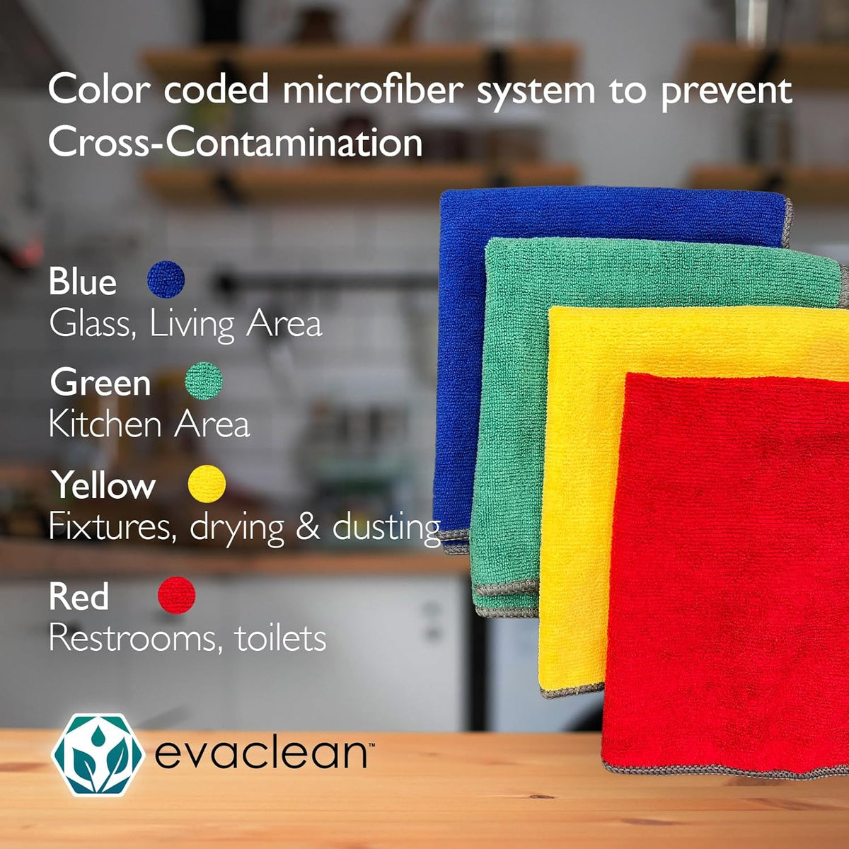 EvaClean Premium Microfiber Cleaning Cloth 16"x16" - Reusable, Washable, Non-Scratch, Microfiber Towels for Cleaning, Dusting, Polishing, High Absorbency & Durability, 4 Colors, 24-Pack