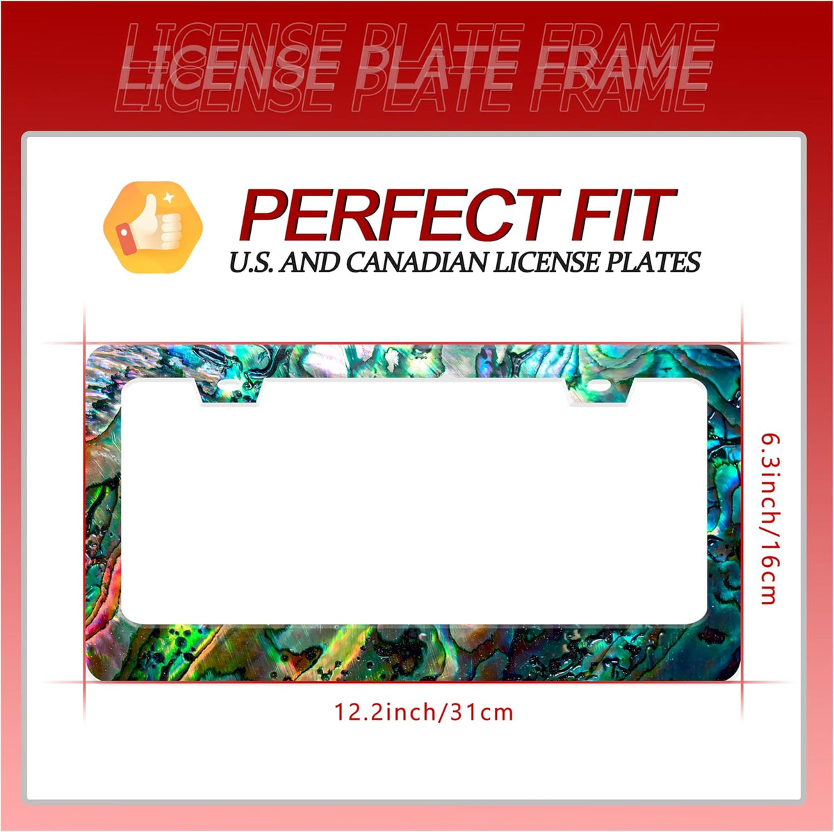 Personalized License Plate Frame Faux Abalone Stainless Steel Accessory Faux Shell License Plate Holder Funny Car Decorative 2 Holes Screws Fits Us Standard License Plates 12.2 X 6.3 in for Men Women
