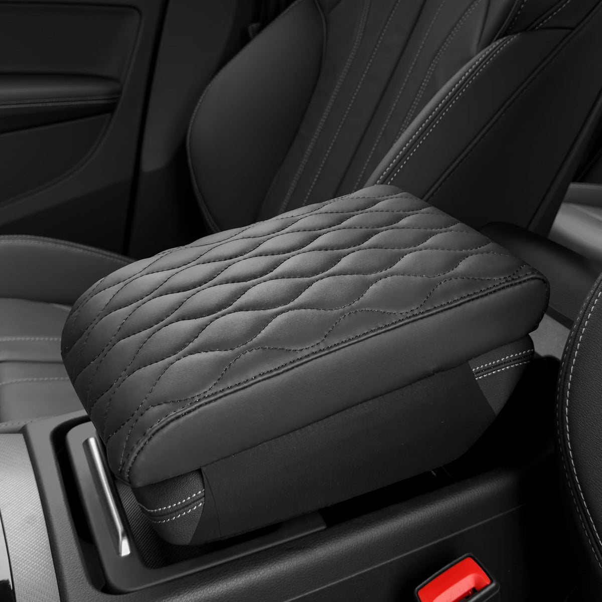 Car Center Console Cover pad PU Leather,Black Armrest Box mat, Vehicle Arm Rest Cushion Protector,Memory Foam napa Leather,Consoles Hand Rest Pillow (sizeB 14 x 8 x 2.2 inch)