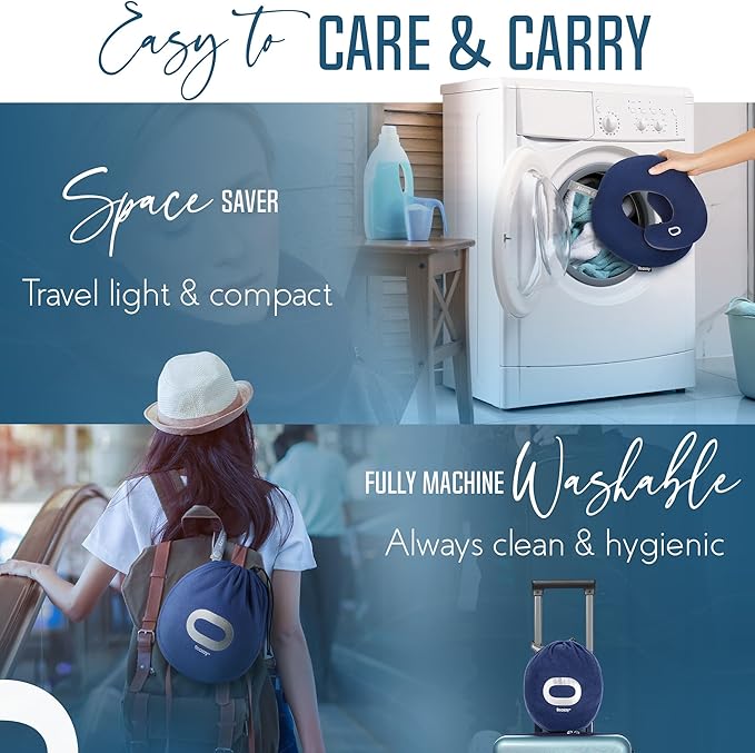 BCOZZY Travel Neck Pillow for Airplane – Patented Double Support for Head, Neck, and Chin. Best for Long Flights, Plane Sleeping, and Car Rides. Adjustable Size. Fully Washable. Carry Bag. Large, Gray