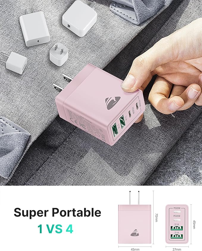 40W USB C Charger Cube, 2-Pack Fast Charging Block, 4-Port QC Wall Plug +PD 3.0 Power Adapter Multiport Brick Type C Charger Block for iPhone 15/15 Pro/15Plus/14/14 Pro/13/12/11,iPad, Airpods,Samsung