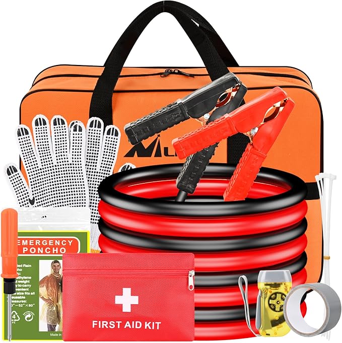 Nilight Car Emergency Kit with Jumper Cable Air Compressor Tire Repair Essential Tools First Aid Alligator Connector Electrical Kit for Travel Camping Outdoor Cars Truck SUV RV