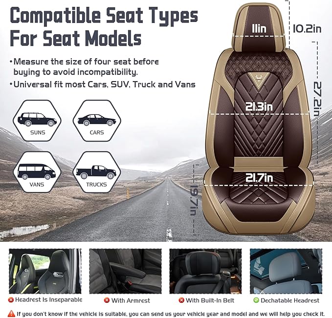 Truck Seat Covers for GMC Sierra 3500 2007-2026, Waterproof Premium Leather Full Coverage Car Seat Cover, Muscle Sport Style Auto Interior Seat Cover Sets (Front Set/Brown Coffee)
