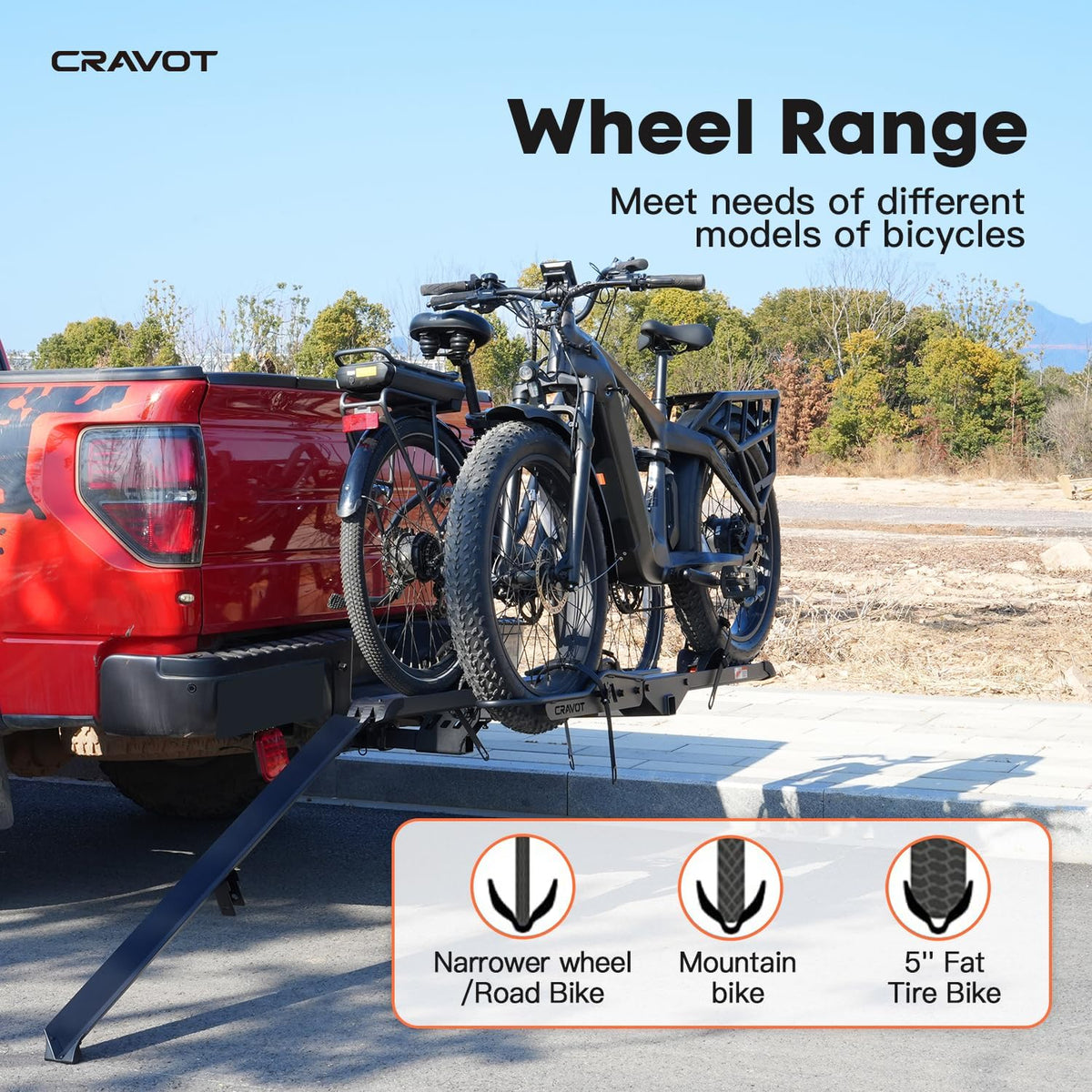 CyberRack E2 Ebike Rack, 200 lbs Capacity Foldable Bike Racks for Tow Hitch Heavy Electric Bike Carrier for 2 E-Bike, Up to 5-inch Fat Tire 2'' Receiver