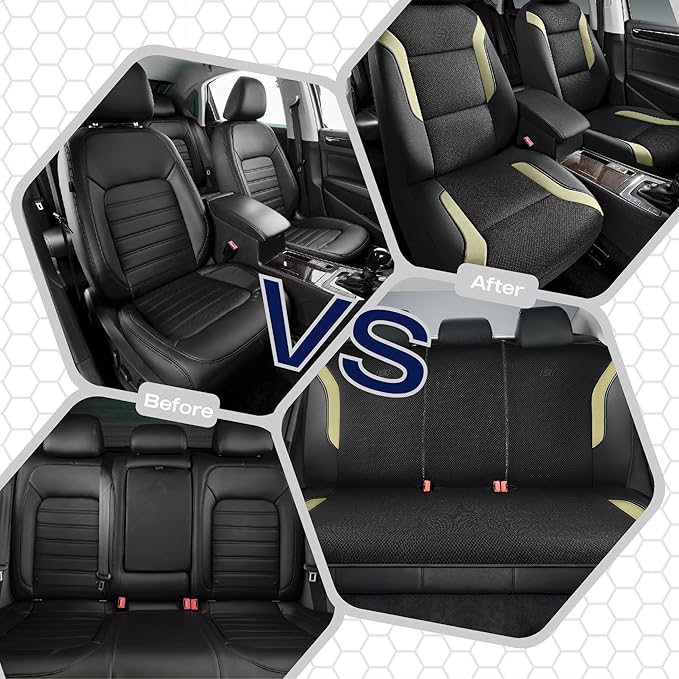 Skechers Memory Foam Car Seat Covers, Air Cool Mesh Thick Seat Covers, Car Seat Full Sets Airbag Compatible, Automotive Comfort Protection for Most Cars,Vans,Trucks, SUVs,Beige
