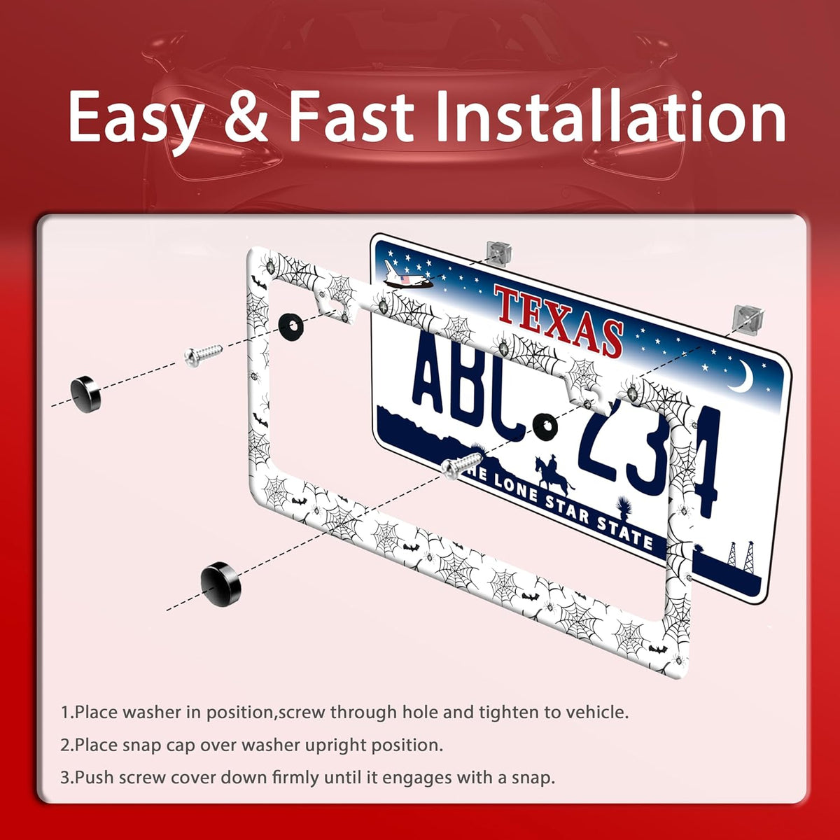 Personalized Bats License Plate Frame Spider Web License Plate Frames Funny Auto Accessories Bracket Stainless Steel License Plate with Screws 6x12 Inch