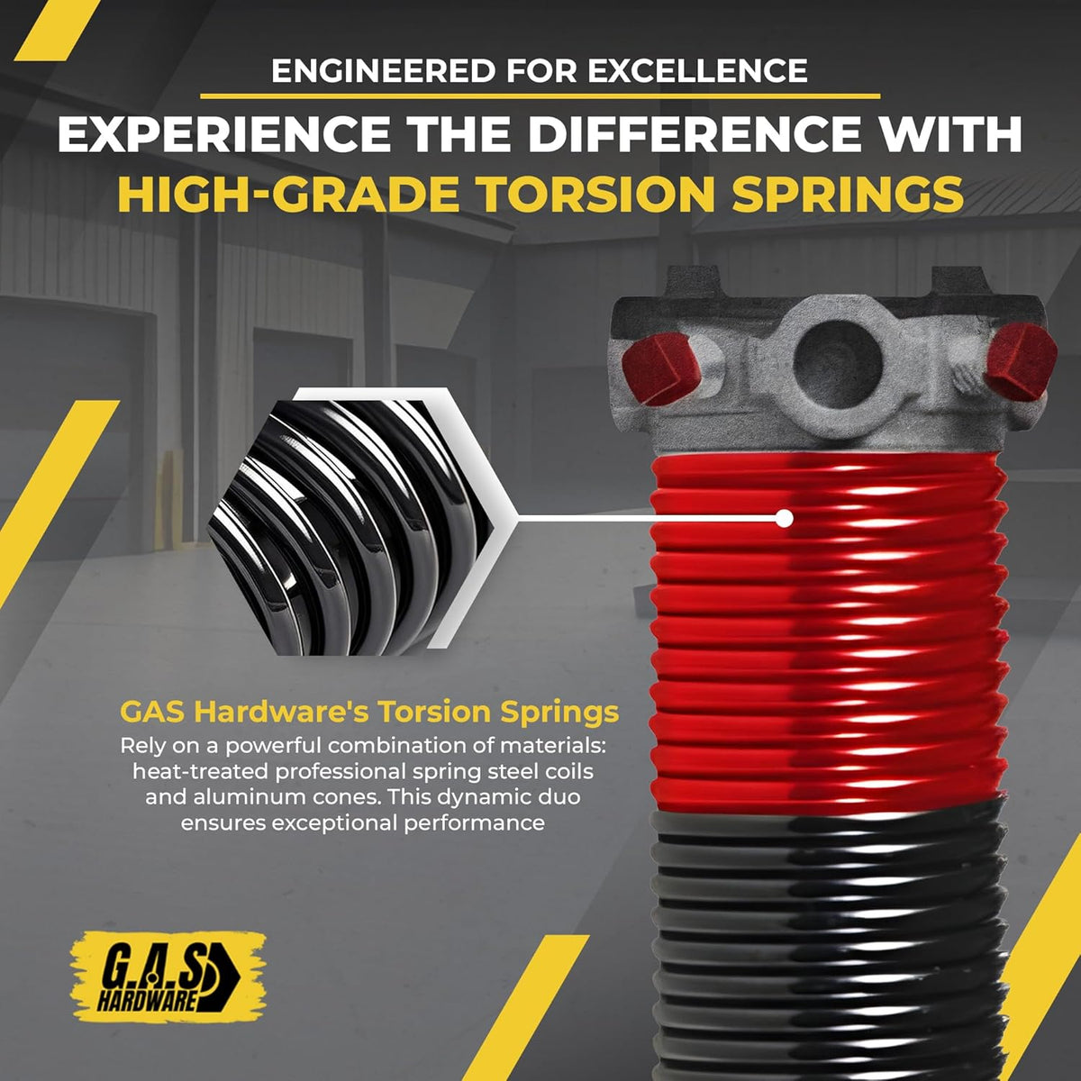 Garage Door Torsion Spring 225x1.75x27 Includes 1” Steel Bearing, Non-Slip Gloves, and Winding Bars for Left and Right Side of Garage Door Precision E-Coating 5-Year Warranty Min. 30,000 Cycles (Pair)