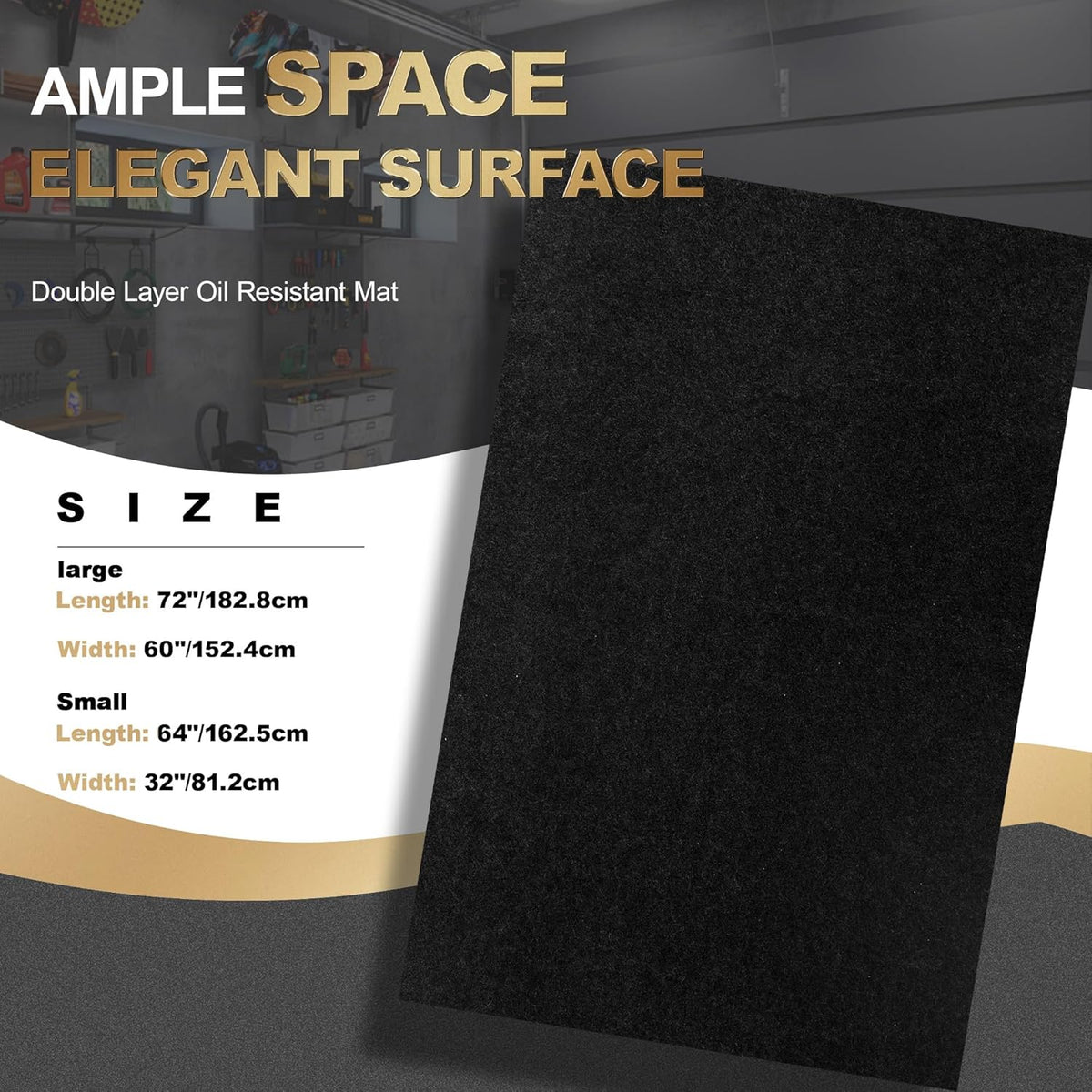 Oil Spill Mat, Garage Floor Mat for Garage & Workshop, 64″×32″ Reusable Floor Protector, Waterproof with Non‑Slip Rubber Backing, High‑Absorbency.