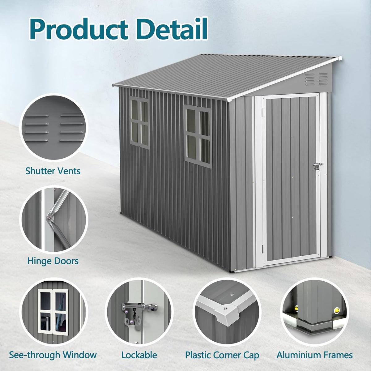 4x10 Ft Outdoor Metal Shed, Heavy-Duty Storage Shed with Floor Kit for Tools and Bikes, Lean to Shed with Left/Right Door and 2 Windows