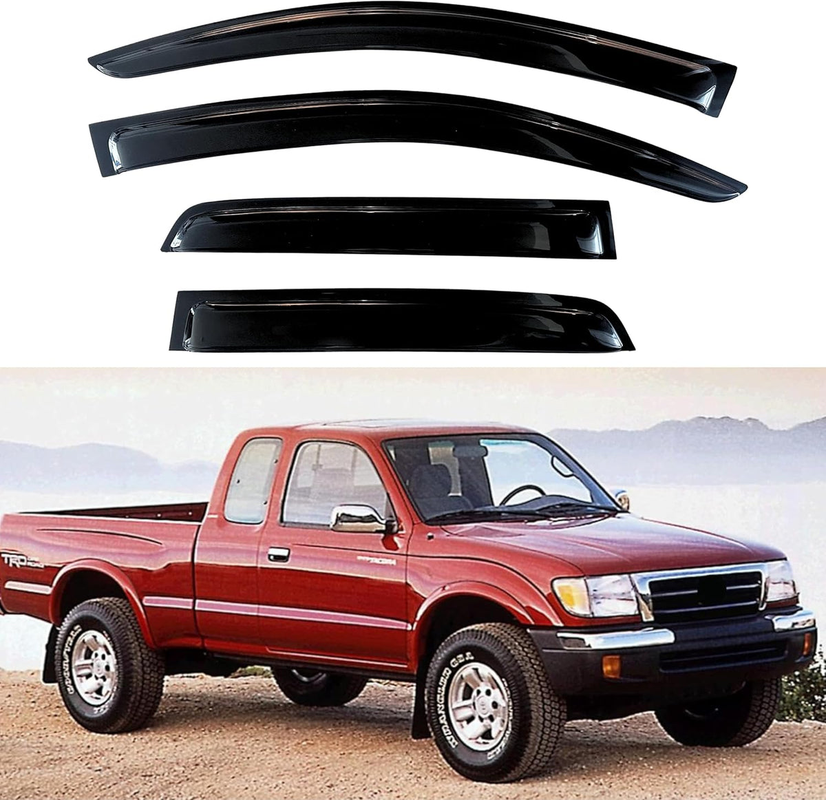 KPY Window Visor Compatible with Toyota Tacoma Extended Cab 1995-2004, Rain Guard Vent Deflectors Tape-On, 1995 1996 1997 1998 1999 2000 2001 2002 2003 2004 (Extended Cab Only)
