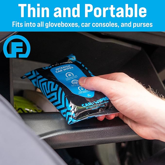 Fortress Car Interior Wipes (25 ct.) for Car Interior Cleaning, Dashboard, Seats, Detailing, and Steering Wheel [Travel Size] Skin-Safe Car Interior Cleaner Supplies