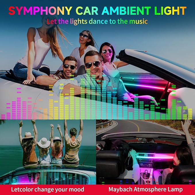 Interior Car LED Strip Lights, Acrylic LEDs Lights for Car with Dynamic Dreamcolor Chasing, Ambient Lighting Kits Music Sync Wireless APP and RF Remote Control (55.12inch*2)