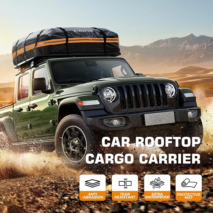 Kingfun Car Rooftop Cargo Carrier – Waterproof 20 Cubic Feet Car Roof Bag Fit All Vehicles with/Without Roof Racks, Includes Anti-Slip Mat, 8 Reinforced Straps & 6 Door Hooks, Luggage Locks