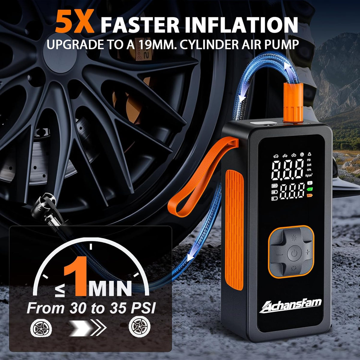 Tire Inflator Portable Air Compressor - Air Pump with Digital Pressure Gauge, 150PSI, LED Light, Auto Shut-Off Function - Cordless Pump for Car, Motorcycle, Bicycle, Balls and Lawn Equipment