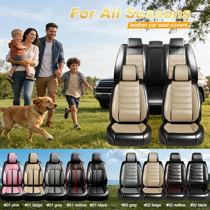 Fit CX-50 Car Seat Covers for Select Mazda CX50 2023-2026, Full Coverage Leather, Airbag Compatible, Luxury Waterproof All Weather Seat Protector, Full Set, Black+Beige