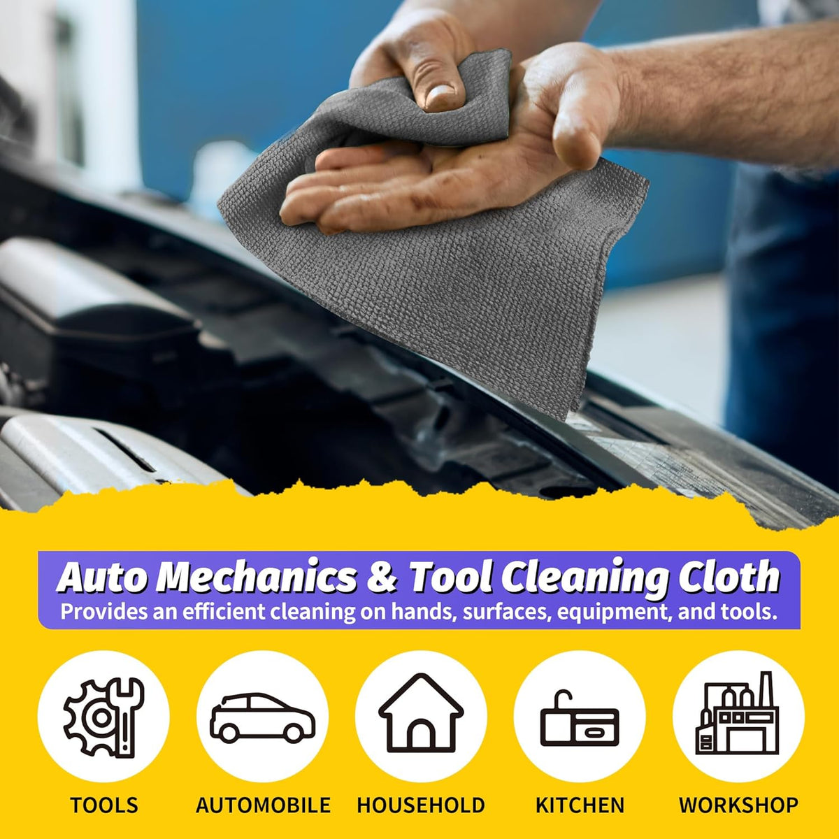 HOMERHYME Microfiber Cleaning Cloth,150 Pack Grey Cleaning Rags, Bulk All-Purpose Lint-Free Shop Towels Wipes, Commercial Micro Fiber Cleaning Towels Washcloth for Car Garage Housekeeping 11.5"*11.5"