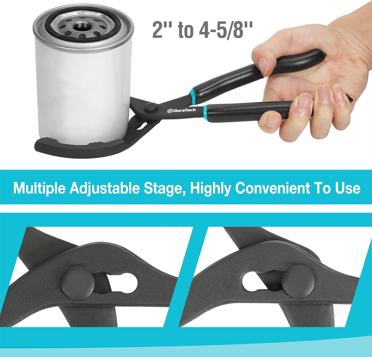 DURATECH 2-Piece 12 Inch Oil Filter Pliers & 3 Jaw Adjustable Oil Filter Removal Wrench, for Cars, Motorcycles and Trucks