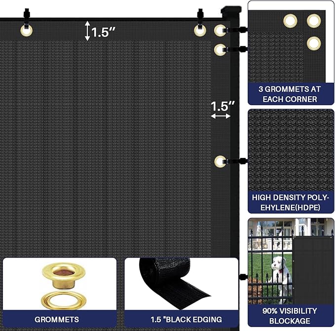 Windscreen4less Privacy Fence Screen Heavy Duty Windscreen Fencing Mesh Fabric Shade Net Cover with Brass Grommtes for Outdoor Wall Garden Yard Pool Deck, 8'x291' Black