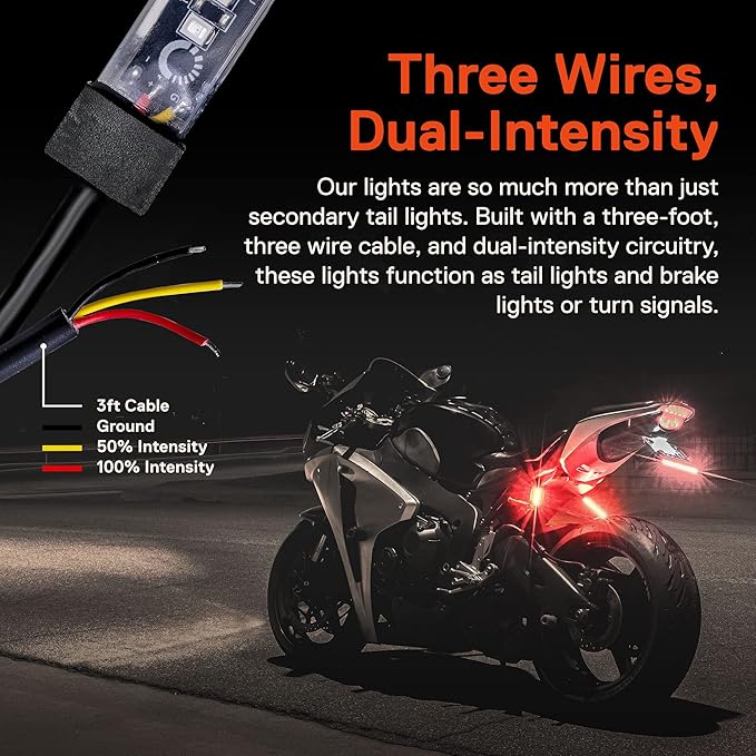 TRUE MODS 2pc 5" Red LED Motorcycle Turn Signal & Brake Tail Light Strip Kit [Waterproof] [Single Row] [50% Running] [100% Brake/Blinker] Self Adhesive Surface Mount Flexible Lamp for Dirt Bike ATV