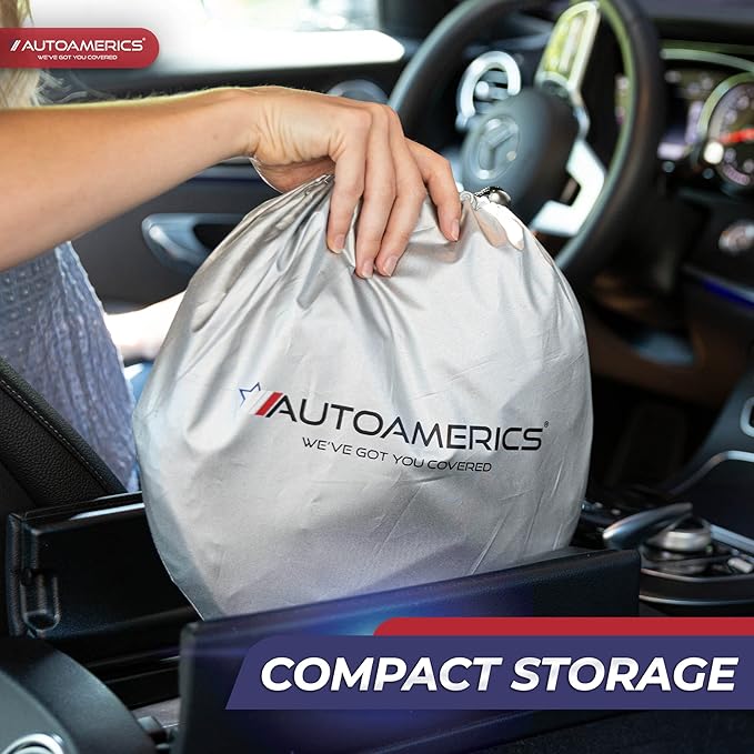Autoamerics 1-Piece Windshield Sun Shade - Metallic Gray Foldable Car Front Window Sunshade for Most Cars SUV Truck Heat Blocker Visor Protector Blocks Max UV Rays and Keeps Your Vehicle Cool - Large