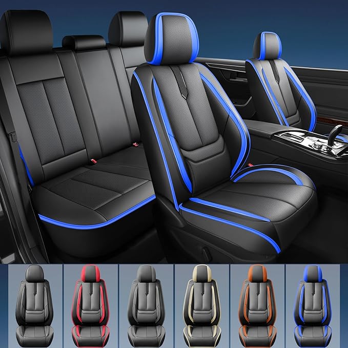 Fit Tucson Car Seat Covers for Hyundai Tucson 2010-2024 2025 2026 -Upgraded Premium Waterproof & Breathable Leather,Airbag Compatible,All-Weather Seat Cushion Protector,Full Set,Black-Blue