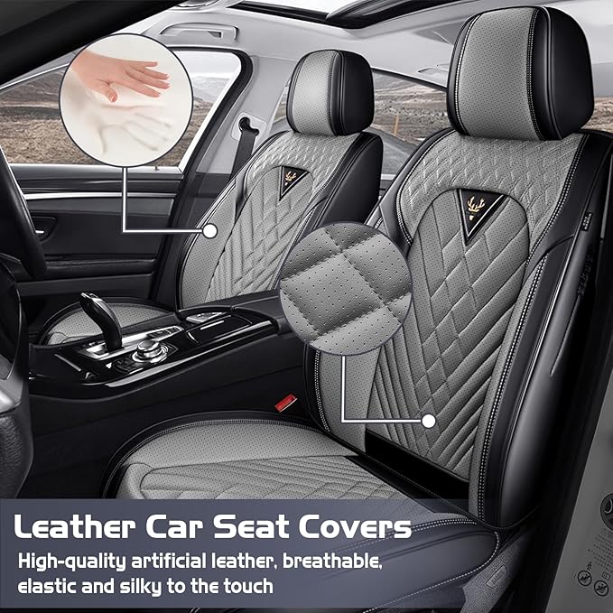 Truck Seat Covers for Ford F250 2011-2026, Waterproof Premium Leather Full Coverage Car Seat Covers, Muscle Sport Style Auto Interior Seat Cover Sets (Full Set/Black Gray)