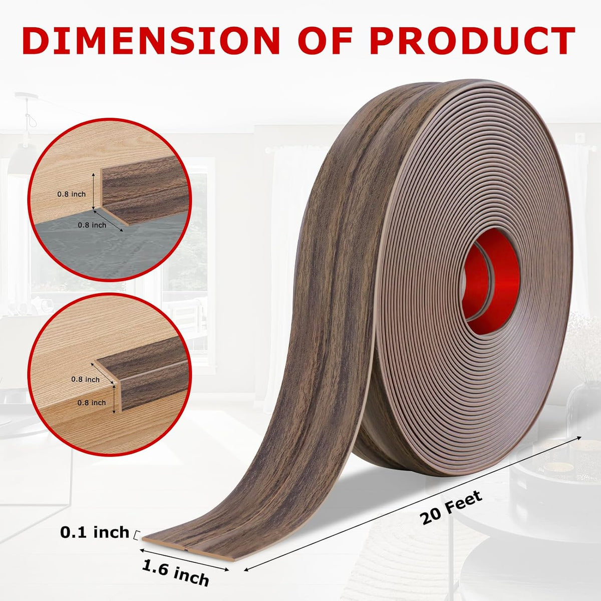 Flexible Wall Corner Protector Moulding Trim Peel and Stick Wall Corner Guards Edge Protector Self Adhesive Molding Trim Strip for Edge Ceiling (Smoked Brown Wood Grain, 1.6 in x 20 Ft)