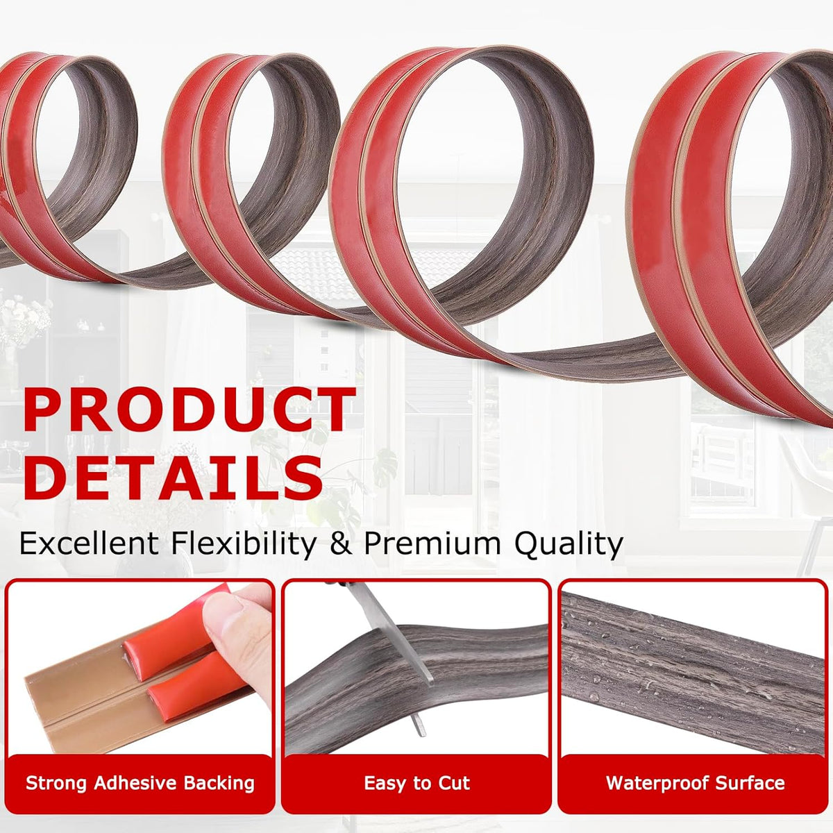 Flexible Wall Corner Protector Moulding Trim Peel and Stick Wall Corner Guards Edge Protector Self Adhesive Molding Trim Strip for Edge Ceiling (Brown Walnut Wood Grain, 1.6 in x 40 Ft)