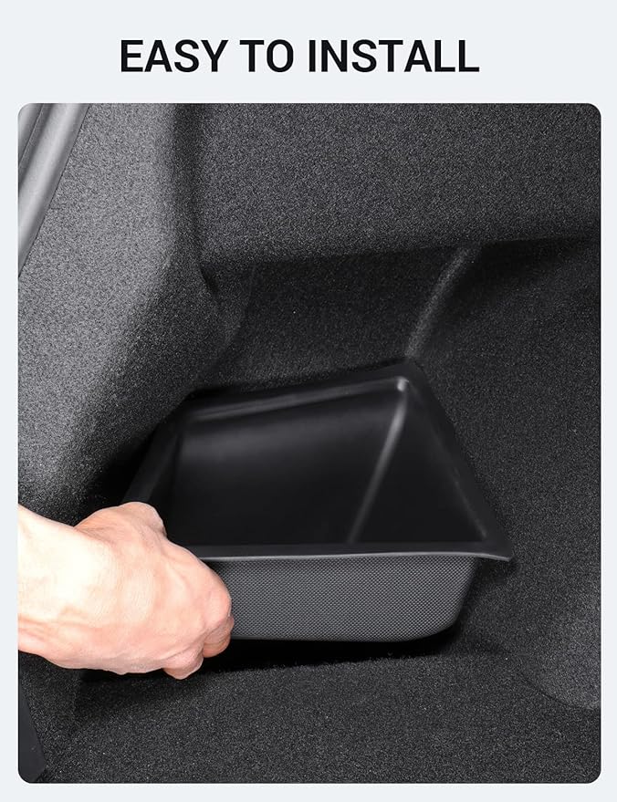 BASENOR 2023 2022 2021 Tesla Model 3 Trunk Storage Bin, Trunk Organizer with Carpeted Lid, Waterproof Rear Trunk Side Storage Box for Model 3 Interior Accessories (Not Fit 2024 2025 Model 3)