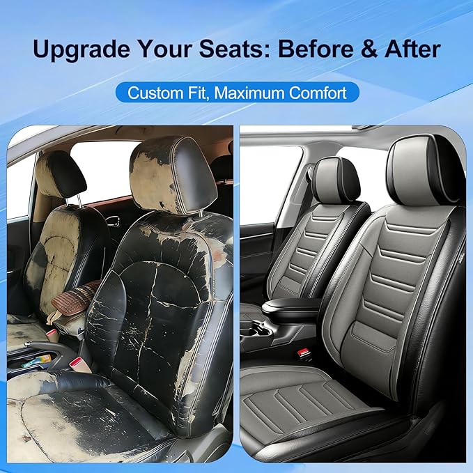 Fit CX-3 Car Seat Covers for Mazda CX3 2016-2024, Full Coverage Leather, Airbag Compatible & Scratch-Resistant, Waterproof All Weather Seat Protector, Full Set, Black+Gray