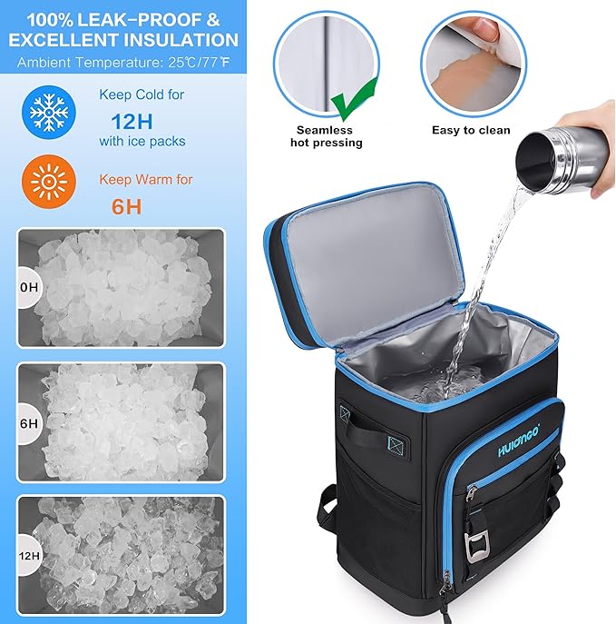 Large Waterproof Insulated Cooler Backpack for Men & Women, Leak Proof Cooler Backpack for Camping, Beach, Fishing, Picnic, Travel, Outdoor, 30L, 48Cans