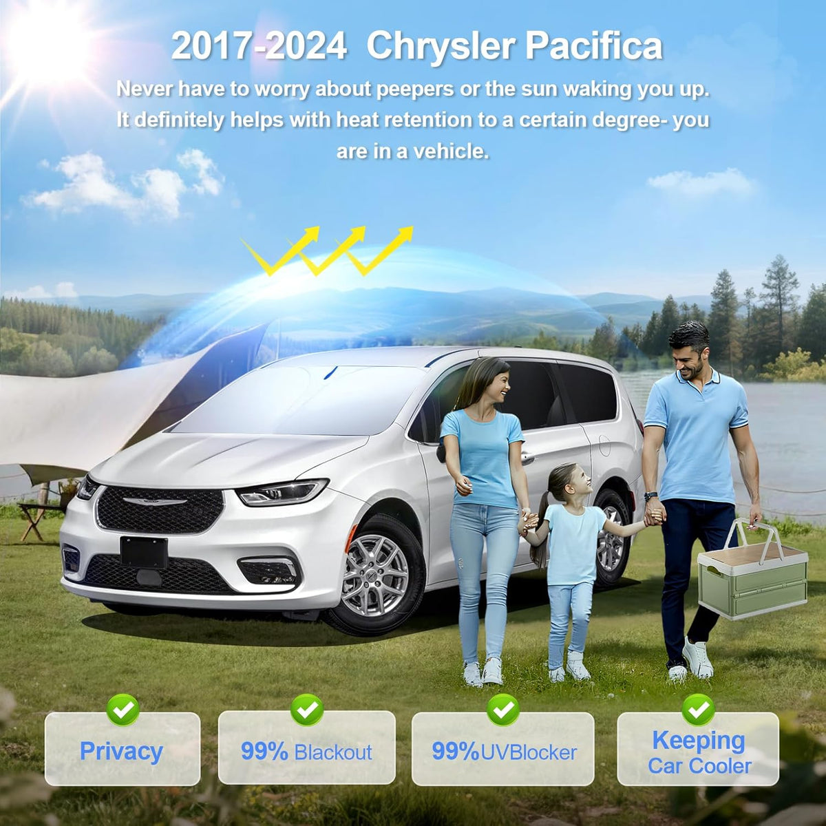 8pcs Car Window Shades for Chrysler Pacifica 2017-2025 Accessories,Windshield Side Rear Full Sunshade,Sun Visor UV Blocking, Privacy Protection and Blackout for Camping Outdoor