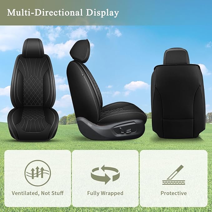 Car Seat Covers Front Pair for Nissan Sentra 2008-2025 2026: Breathable Perforated Leather Seat Cover (Black)