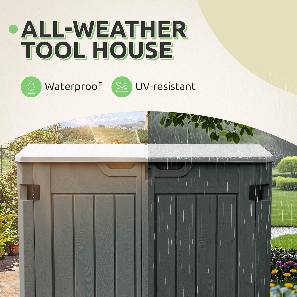 GOOBED 4.5x4ft Outdoor Horizontal Resin Storage Shed, 47 cuft Large Waterproof Tool Shed, No Shelf Included, Lockable, Easy Assembly (Dark Gray)